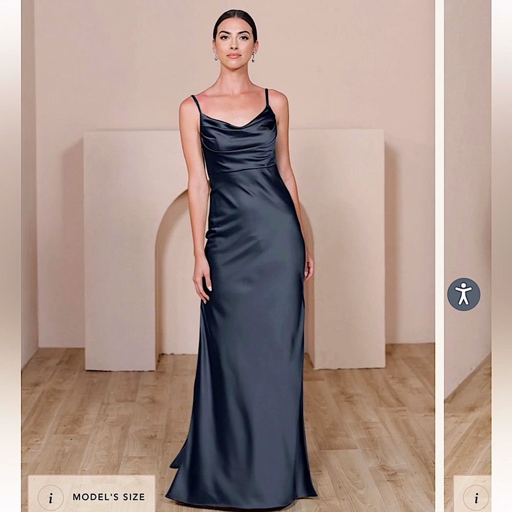 Revelry Satin Cowl Neck Navy Maxi Dress